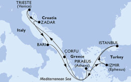 mapa_msc_fantasia sredozemlje iz trsta do Istanbula 12dni